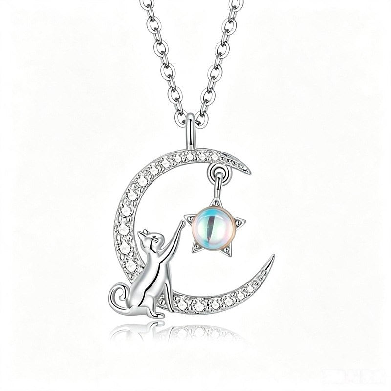 Cat on Moon Necklace