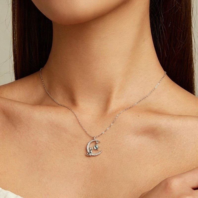 Cat on Moon Necklace